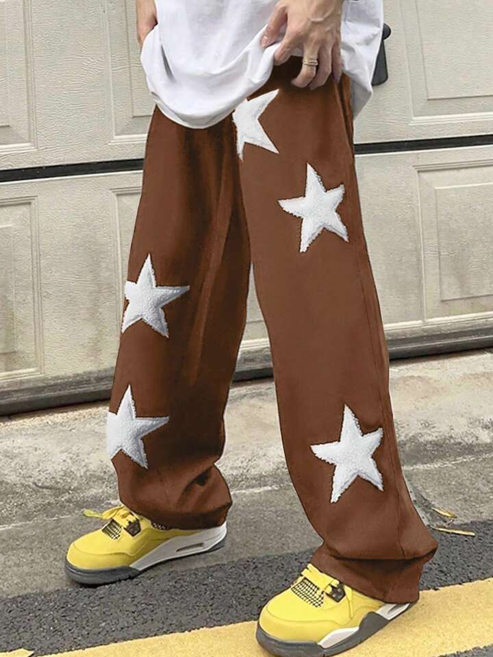 Uibok Premium Star Patchwork Track Pants – Brown | Bold Streetwear Statement